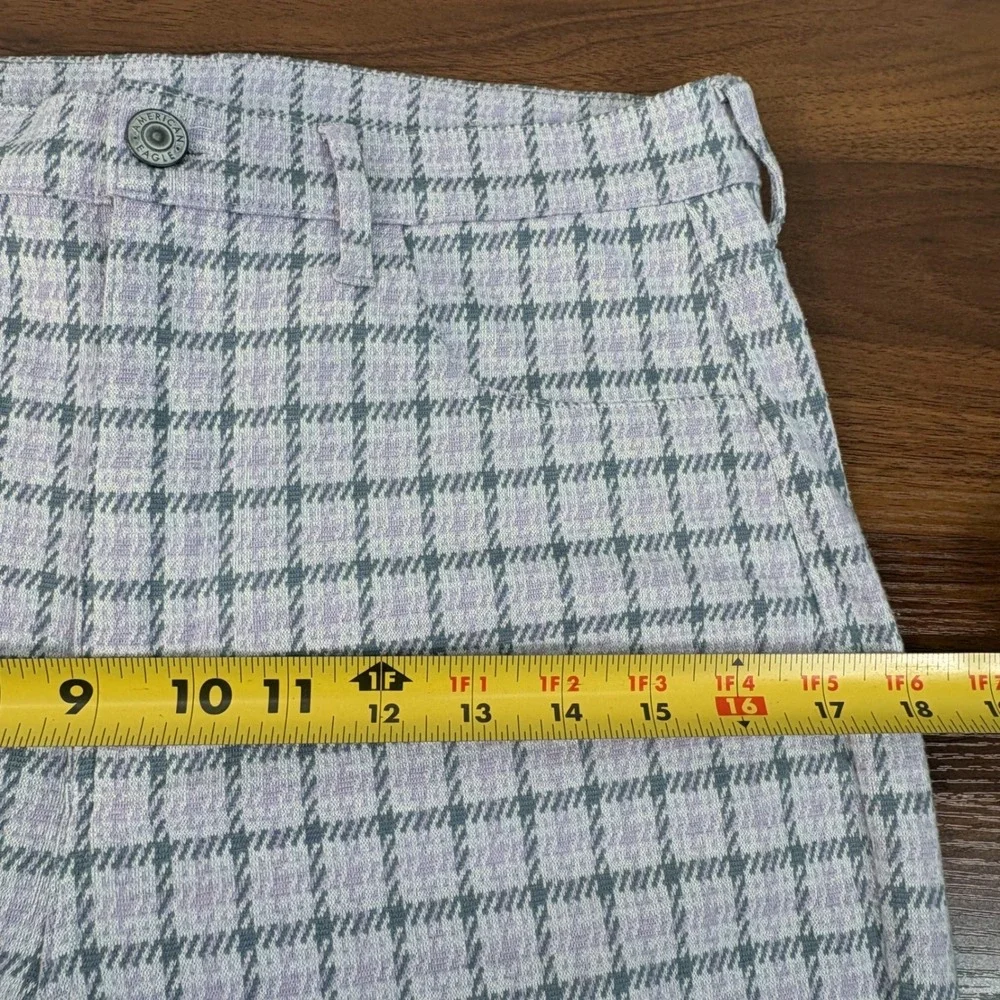 American Eagle Purple Grey‎ Plaid High Rise Flare Knit Pants Size 8 Regular